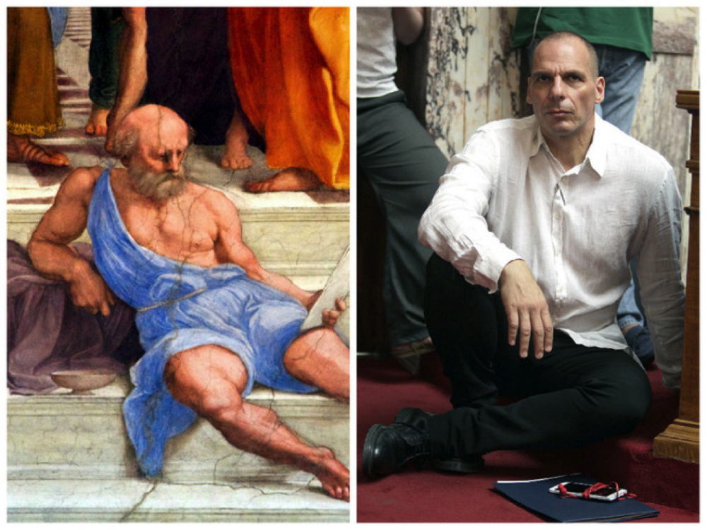 Diogenese and Varoufakis: an uncanny resemblance. Diogenes: Nick Thompson and Varoufakis: EPA