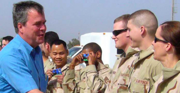 Jeb Bush visits troops in Iraq in 2006 while governor of Florida. Photo Credit: Flickr (United States Forces Iraq) Creative Commons.