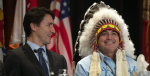 Justin Trudeau and AFN national chief Perry Bellegarde talk before the beginning of the Assembly of First Nations Special Chiefs Assembly in Québec.