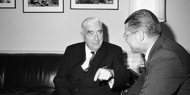 Menzies meets with US Secretary of Defense Robert McNamara at the Pentagon in June 1964. Photo Source: Wikimedia. Creative Commons.