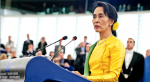 Aung San Suu Kyi addressing the members at the European Parliament in 2013. Photo source: European Parliament (Flickr). Creative Commons. 