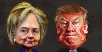 Hillary Clinton vs. Donald Trump - Caricatures. Photo source: DonkeyHotey (Flickr). Creative Commons. 