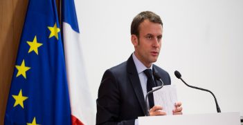 President of France Emmanuel Macron giving a speech to students