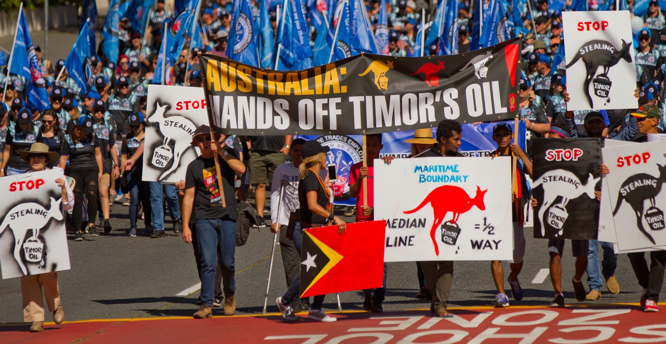 Protesters in Brisbane protesting Australia's claim on East Timorese oil