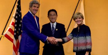 Former Secretary John Kerry with former Japan Minister Fumio Kishida and Australian Minister Julie Bishop
