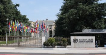 The gates outside UNHQ in Geneva