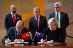 Signing of Timor-Leste/Australia maritime boundray treaty, 6 March 2018. Twitter user: @JulieBishopMP 