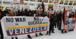 Protesters against foreign intervention in the Venezuelan crisis occupy the World Trade Center in New York on 23 February. Source: Joe Catron, Flickr
