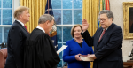 US President Trump participates in swearing-in of William Barr as the Attorney-General by Supreme Court Chief Justice John Roberts on 14 February 2019. Photo: Tia Dufour/US Department of Justice