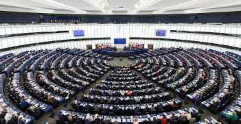 The Hemicycle of the European Parliament in Strasbourg during a plenary session in 2014. Cropped. David Iliff. License: https://creativecommons.org/licenses/by-sa/3.0/legalcode