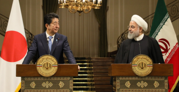 Photograph of the Japan-Iran joint press announcement. Source: Official Website of the Prime Minister of Japan and His Cabinet. https://japan.kantei.go.jp/98_abe/actions/201906/_00034.html