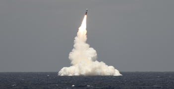 A nuclear launch from the USS Rhode Island submarine off the coast of Florida, on 9 May 2019. Source: US Strategic Command government website http://bit.ly/2xyNTBk