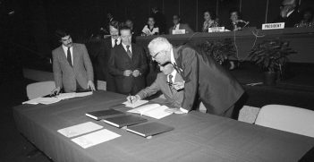 Signing of the Additional Protocols to Geneva Conventions in 1977, Source: ICRC, https://bit.ly/2P3Fhyj