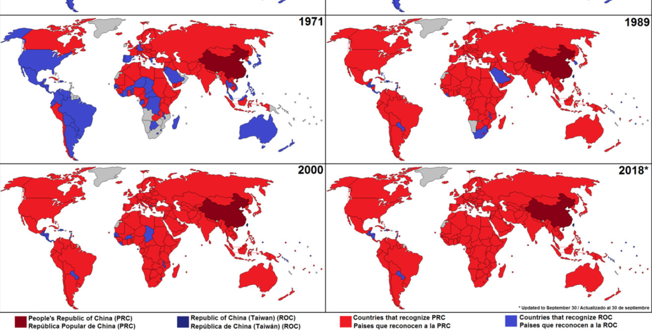 Countries that recognise Taiwan vs the PRC over time. Source: Wikimedia Commons