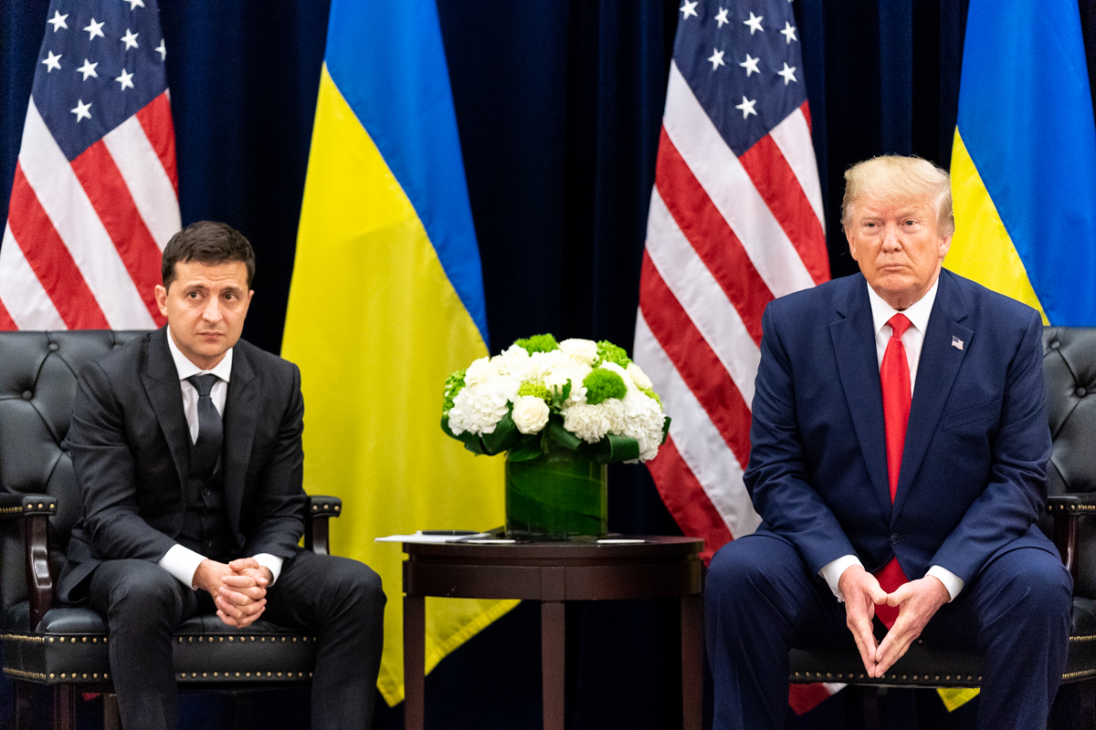 President Donald J. Trump participates in a bilateral meeting with Ukraine President Volodymyr Zalensky Wednesday, Sept. 25, 2019, at the InterContinental New York Barclay in New York City. Photo by Shealah Craighead, the White House