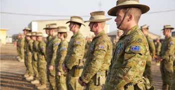  Australian soldiers, deployed in support of Combined Joint Task Force – Operation Inherent Resolve, attend a medals parade at Camp Taji, Iraq, Nov. 15, 2017. Photo by Rachel Diehm, US Army Photo. Source: 