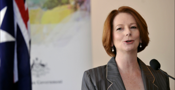 Julia Gillard speaking at the lanch of the Australian Multicultural Council. Source: Kate Lundy https://bit.ly/39zvLrJ