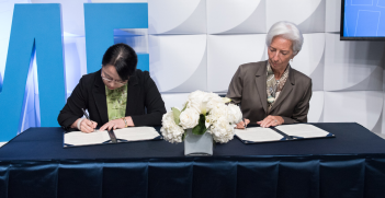 Dr Junhong Chang, Director, ASEAN+3 Macroeconomic Research Office and Christine Lagarde, Managing Director, IMF, sign a MOU to enhance cooperation and deepen the IMF’s work in the ASEAN+3 on Wednesday, October 11, during the 2017 IMF/World Bank Annual Meetings in Washington, D.C. Source: Ryan Rayburn/IMF Photo https://bit.ly/3drOet5