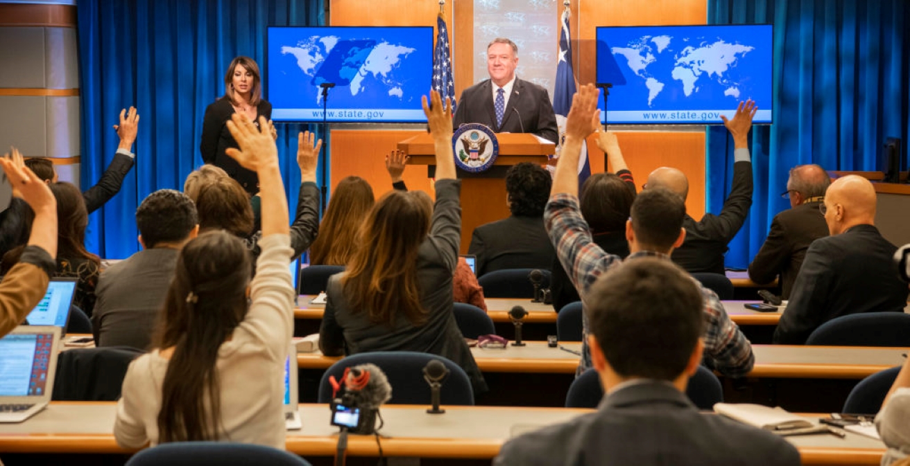 Secretary Michael R. Pompeo At a Press Availability After the Afghanistan Signing Ceremony. Source: Freddie Everett https://bit.ly/3ann7gs