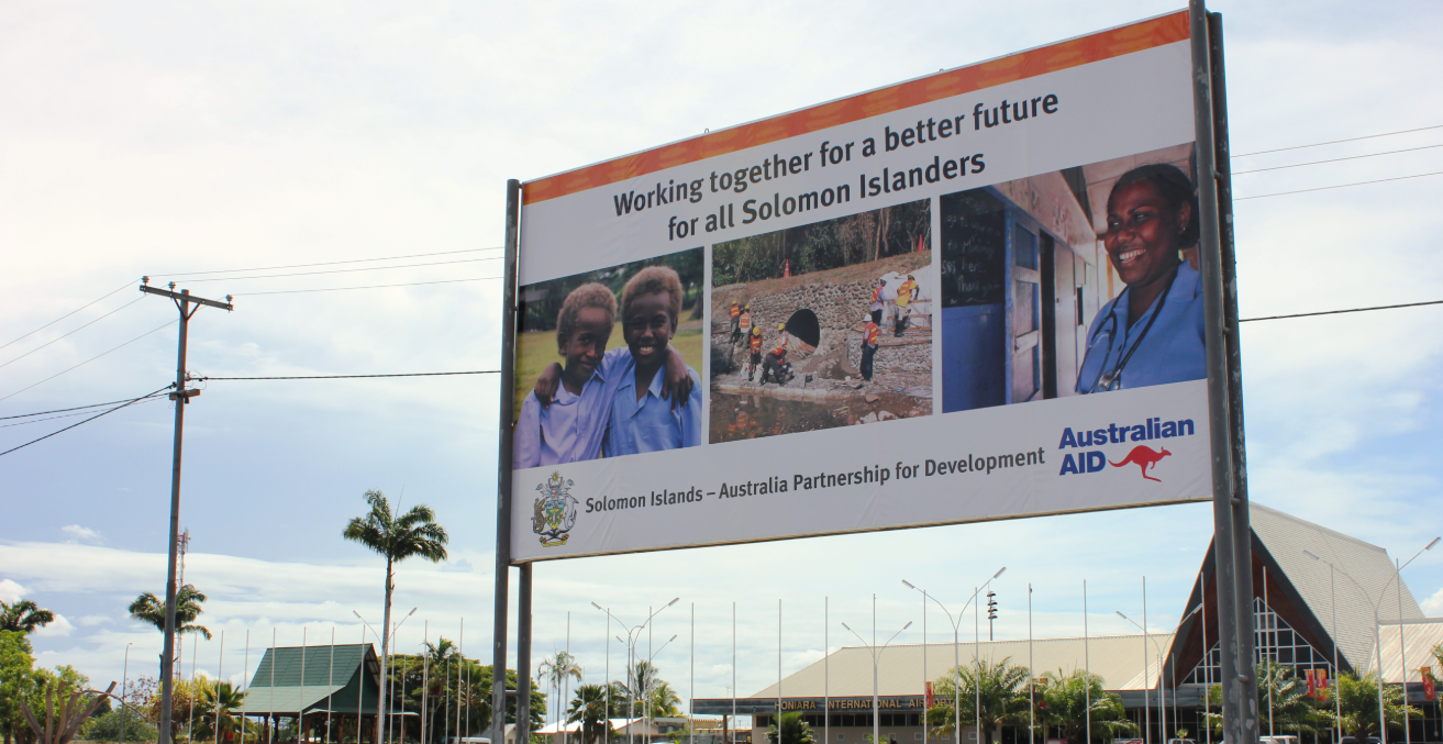 Australian aid billboard in Honiara, Solomon Islands, 2012. Source: Yvonne Green/DFAT https://bit.ly/33GVVay 