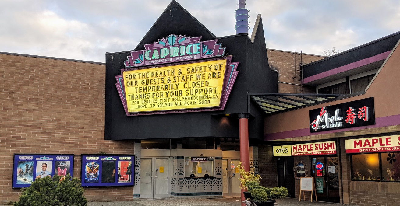 Cinema in South Surrey, British Columbia, Canada closed due to  the COVID-19 pandemic. Source: Northwest https://bit.ly/2Vx3jm9