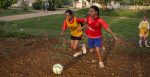 Children living in the Fasi Moe Afi area of Nukuʻalofa, Tonga take part in a Just Play soccer program, an initiative funded by AusAID. Source: Connor Ashleigh for AusAID https://bit.ly/39KIMys