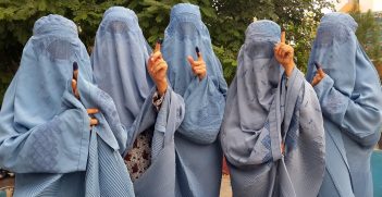Women show inked fingers after voting in Herat, Afghanistan. Source: USAID https://bit.ly/2SYVKTJ