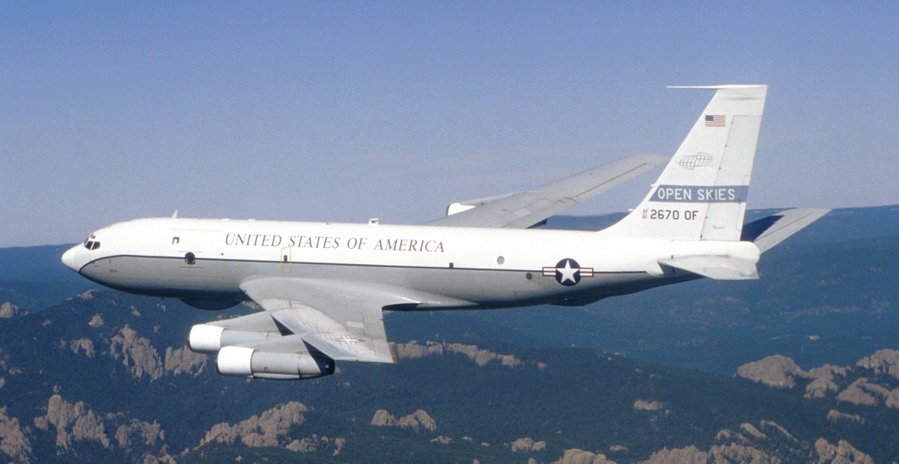 OC-135B Open Skies aircraft in flight.  This aircraft is used primarily for unarmed observation to support Open Skies Treaty. Source: US Air Force https://bit.ly/2NlcL7o