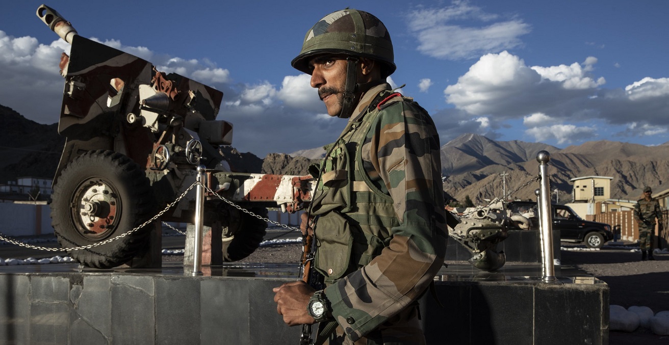 An Indian military officer on patrol in Ladakh, India, in August. Source: Paula Bronstein/Getty Images https://nyti.ms/2NFIhgy