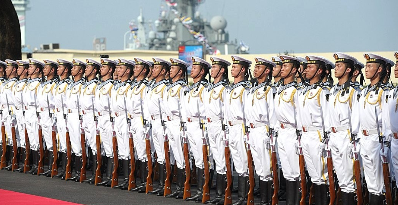 Members of the Chinese Navy line up at the opening ceremony of a joint exercise with the Russian Navy off the coast of Shanghai. Source: Kremlin https://bit.ly/3hfJloC