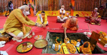 India's Prime Minister Narendra Modi performing Bhoomi Pujan at Shree Ram Janmabhoomi Mandir at Ayodhya
Source: Government of India https://bit.ly/2QbeQUM