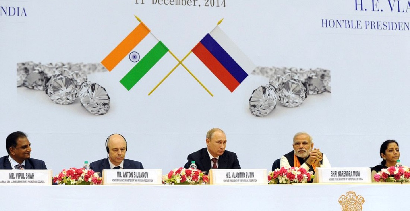 Prime Minister Modi and President Putin at the World Diamond Conference in New Delhi in 2014
Source: https://bit.ly/34VYqZb