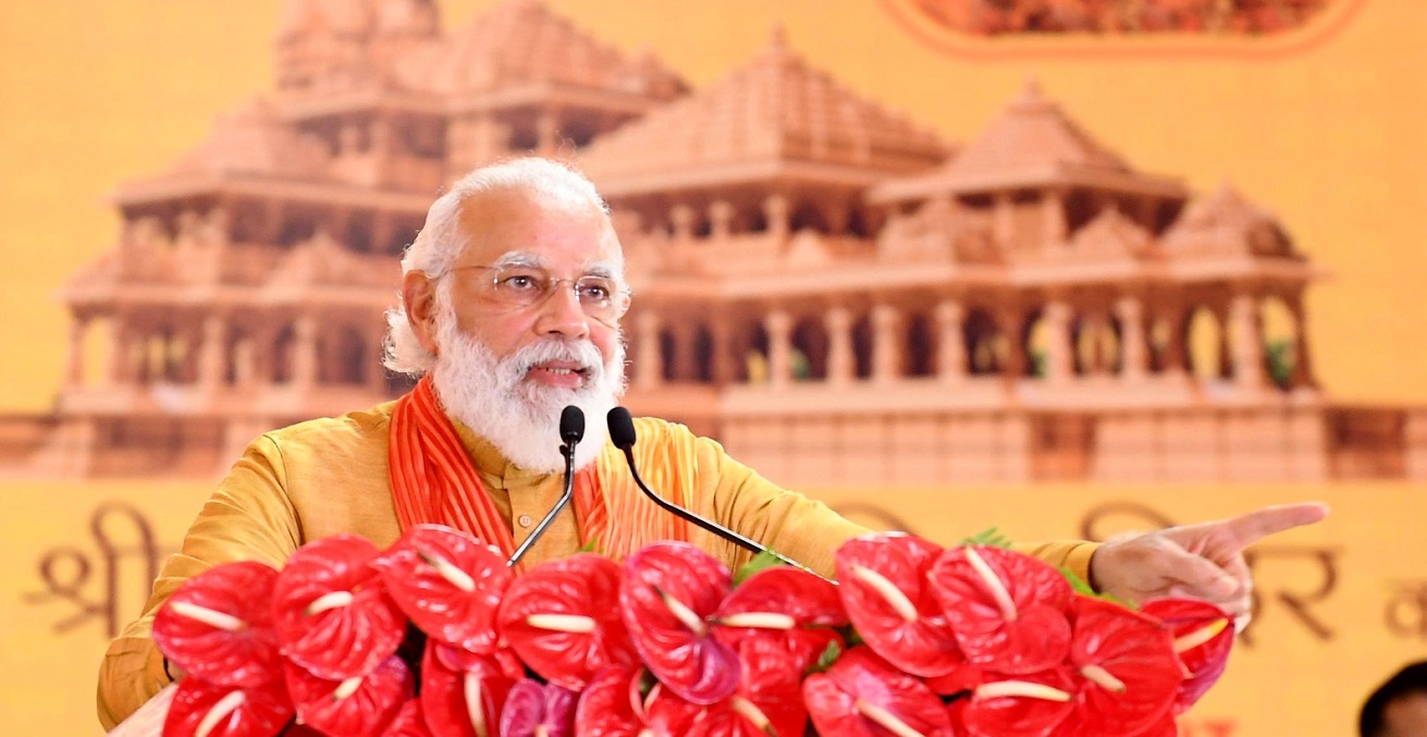 Prime Minister Narendra Modi addressing the gathering at the foundation stone laying ceremony of Ram Temple
Source: Prime Minister's Office, https://bit.ly/3k44qDr