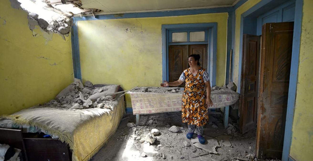 House in Tovuz District of Azerbaijan damaged by Armenian Armed Forces due to clashes in July 2020. Source: Voice of America https://bit.ly/3dPdudx