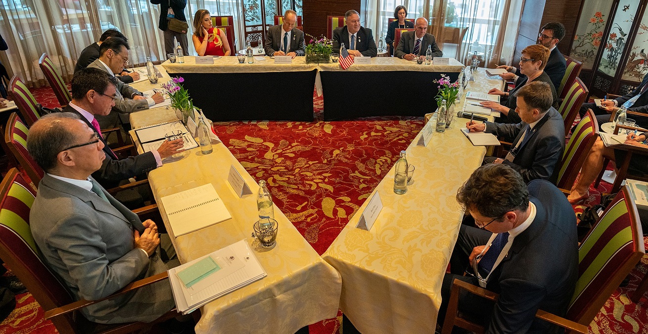 U.S.-Australia-Japan Trilateral Strategic Dialogue with Australian Foreign Minister Marise Payne, Japanese Foreign Minister Taro Kono, and US Secretary of State Mike Pompeo in Bangkok, Thailand on August 1, 2019
Source: U.S. Department of State, https://bit.ly/2SNRYMq