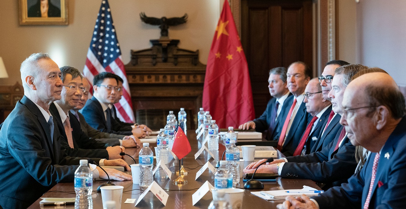 United States Trade Representative Ambassador Robert Lighthizer, senior staff and cabinet members meet with Chinese Vice Premier Liu He and members of his delegation for the U.S. – China trade talks Wednesday, Jan. 30, 2019, in the Diplomatic Reception Room in the Eisenhower Executive Office Building at the White House. Source: White House/Andrea Hanks https://bit.ly/31d7034
