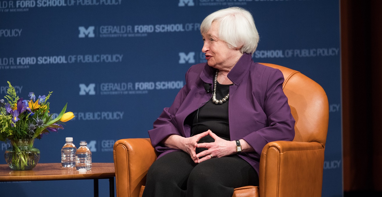 Janet Yellen visited the University of Michigan for a conversation with Susan M. Collins, Joan and Sanford Weill Dean of the Gerald R. Ford School of Public Policy. Source: Gerald R. Ford School of Public Policy University of Michigan https://bit.ly/3lrbD0w