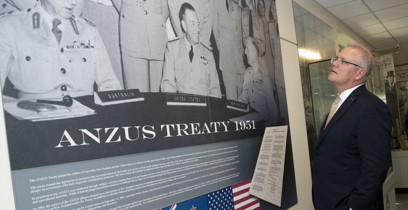 Australian Prime Minister Scott Morrison visits the ANZUS Corridor that honors the 1951 Australian-New Zealand-United States security treaty, at the Pentagon, Washington, D.C., Sept. 20, 2019. Source: U.S. Secretary of Defense https://bit.ly/2VqezQM 
