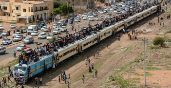 Protestors on a train from Atbra city about 300 km from Khartoum. Source: Osama Elfaki https://bit.ly/3tKNUxw