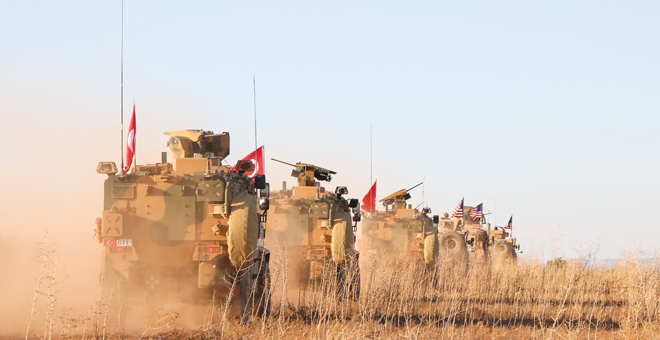 U.S. and Turkish soldiers conduct the first-ever combined joint patrol on Nov. 1, 2018, outside Manbij, Syria. Source:  Spc. Arnada Jones https://bit.ly/3vTZXcu