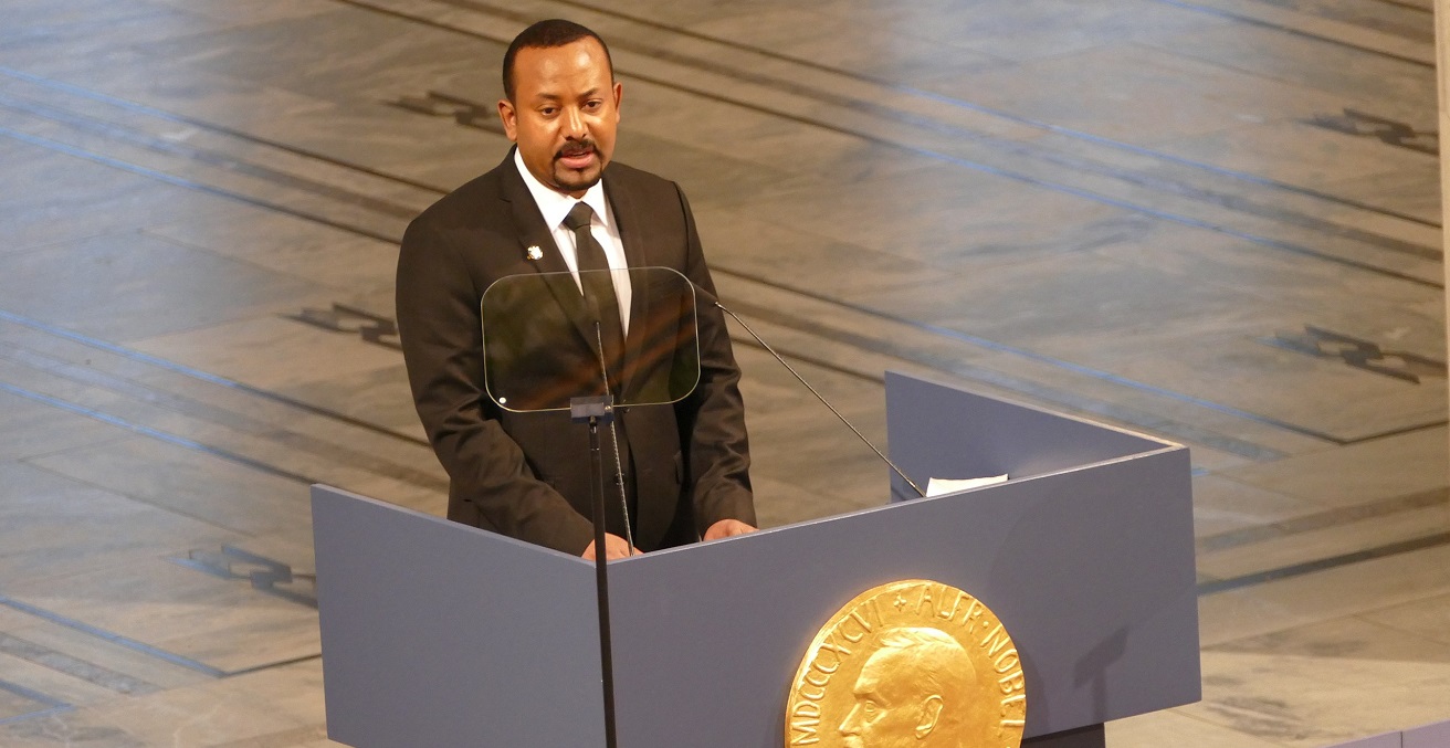 Ethiopian Prime Minister Abiy Ahmed holding his acceptance speech after receiving the Nobel Peace Prize. Source: Bair175 https://bit.ly/3q6d6xj