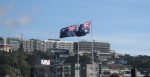  The New Zealand and Australian flags flying next to each other at the Dedication of the Australian Memorial at Pukeahu National War Memorial Park, Wellington, New Zealand. Source: Wiremu Stadtwald Demchick https://bit.ly/3zlVEZR