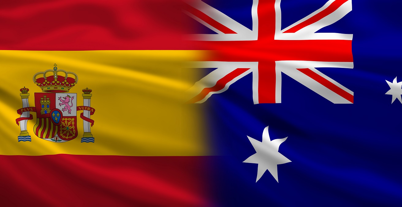 The flags of Spain and Australia. Source: ibreakstock/Shutterstock