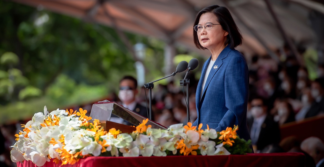 President Tsai Ing-wen delivers a speech on Double Tenth Day 2021. Source: Official Photo by Makoto Lin / Office of the President https://bit.ly/3bl1srV