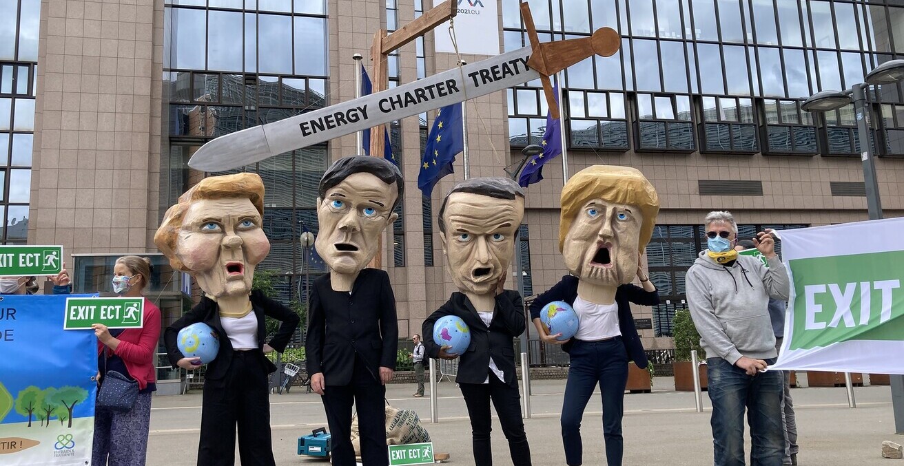 Exit the Energy Charter Treaty action in Brussels, July 2021. Source: Friends of the Earth Europe https://bit.ly/3FYmoSt 