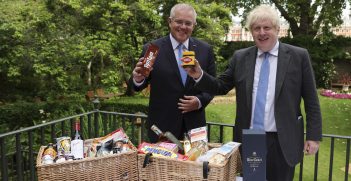 Prime Minister Boris Johnson and Australia’s Prime Minister Scott Morrison in the garden of 10 Downing Street, June 2021. Source: Andrew Parsons / No 10 Downing Street Flickr, https://bit.ly/3BIkC7q.
