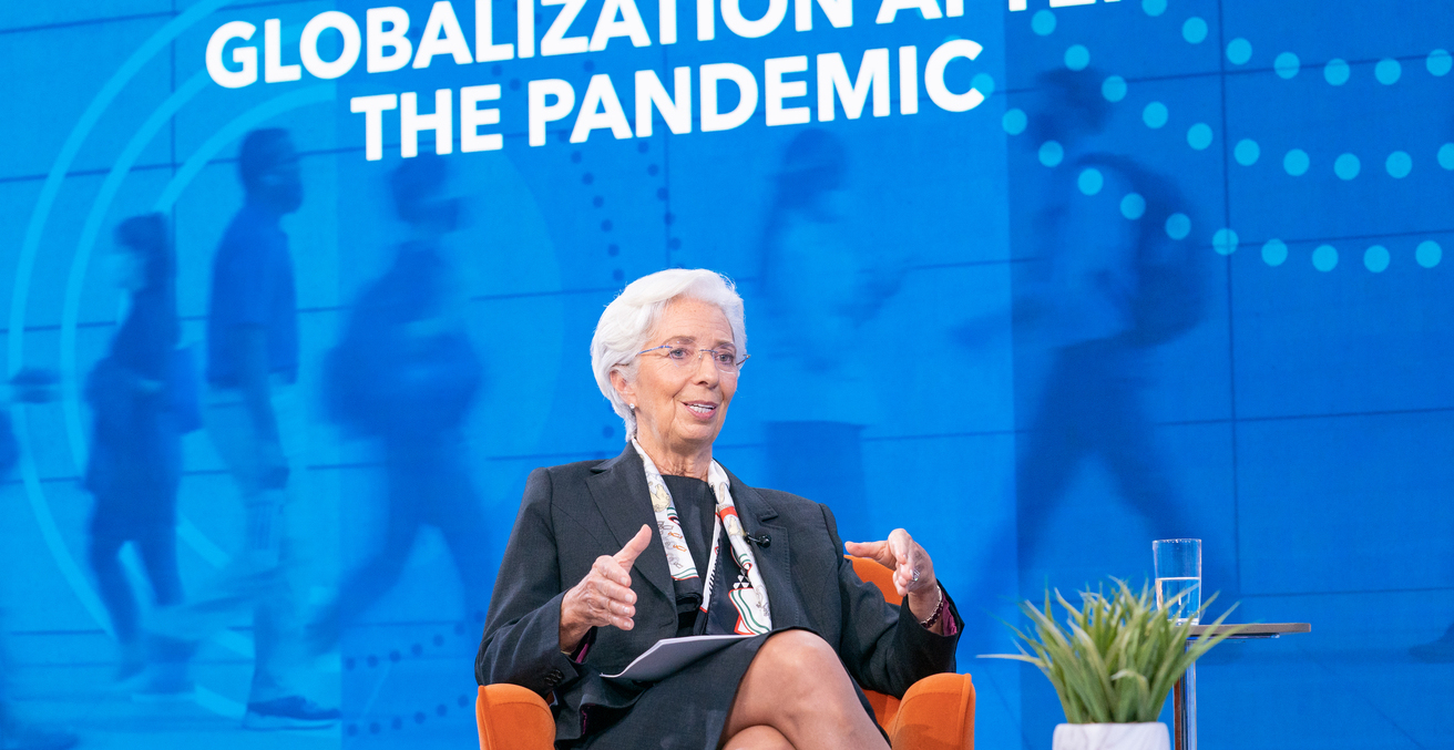 President of the European Central Bank Christine Lagarde delivers the Per Jacobsson lecture, “Globalization After The Pandemic,” during the 2021 Annual Meetings at the International Monetary Fund.
Source: IMF Flickr/Allison Shelley, https://bit.ly/3t78Aki