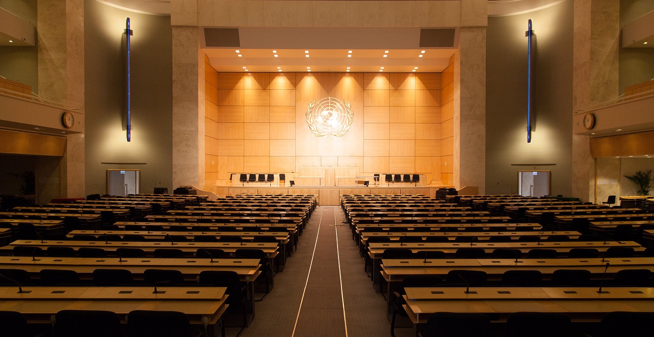 The World Health Assembly meets in the assembly hall of the Palace of Nations, in Geneva (Switzerland). Source: Tom Page https://bit.ly/3HM6Xi2