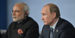 President of the Russian Federation Vladimir Putin, right, and Prime Minister of the Republic of India Narendra Modi make a media statement following the BRICS leaders meeting in 2015. Source: Flickr, MEAphotogallery, https://bit.ly/3C7B8hF. 