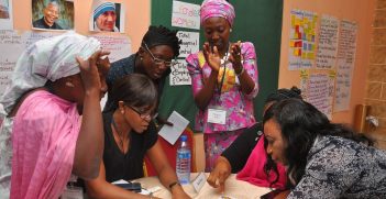 Group work during the Women's Leadership workshop in Nigeria for the Health Policy Plus Project in 2021. 
Photo credit: HP+, Flickr, https://bit.ly/3sP3vOg